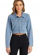 Women’s Cropped Jean Denim Jacket Button Down Long Sleeve with Pockets