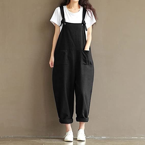 Women's Casual Plus Size Overalls Baggy Wide Leg Loose Rompers Jumpsuit