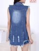 Women's Sleeveless Button Down Ripped Denim Jean Vest Waistcoat Jacket