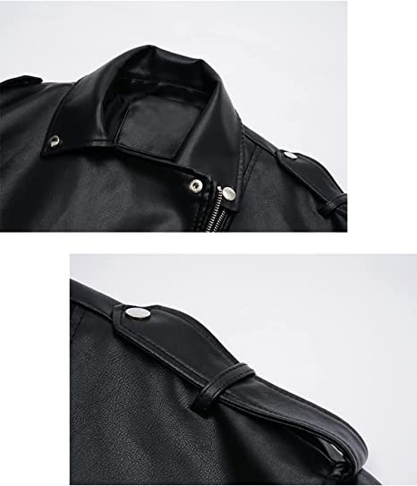 Women Faux Leather Jacket Lapel Collar Motorcycle Zip Up Long Sleeve Motor Biker Short Coat Jacket