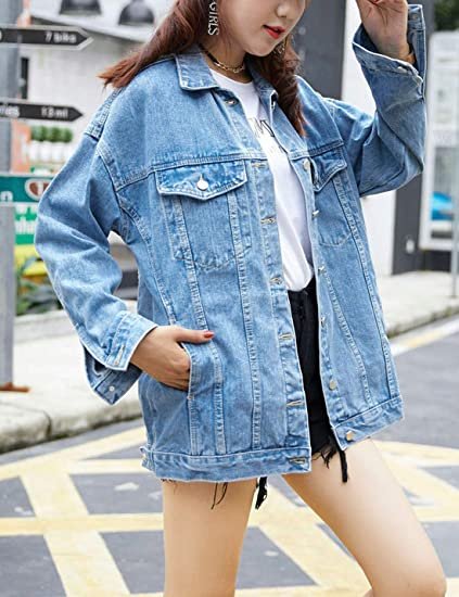 Women's Oversized Mid Long Denim Jacket Jean Biker Coat