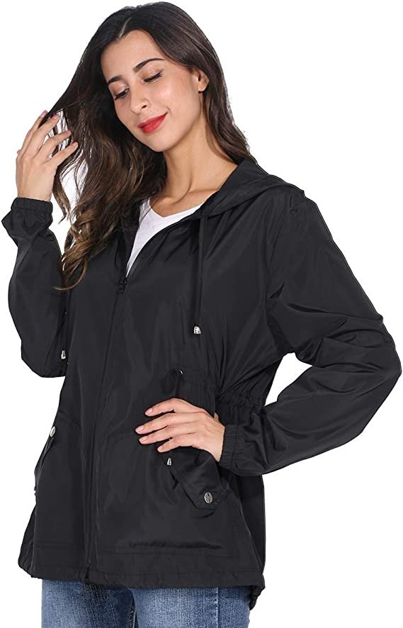 Women Packable Rain Jacket Waterproof Lightweight Raincoat Hooded for Hiking Outdoor Travel