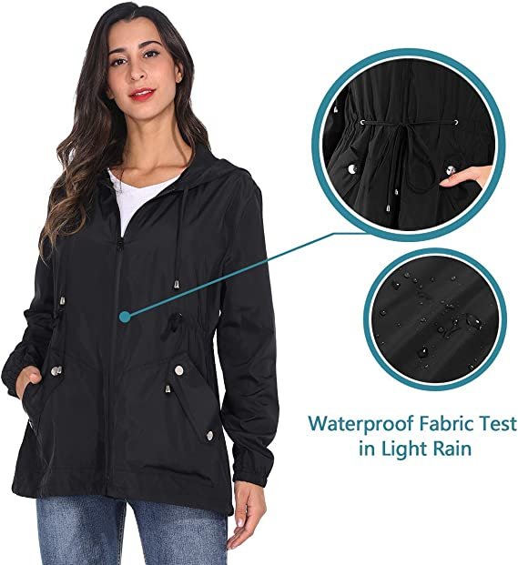 Women Packable Rain Jacket Waterproof Lightweight Raincoat Hooded for Hiking Outdoor Travel