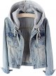 Women's Casual Detachable Hoodie Denim Jacket